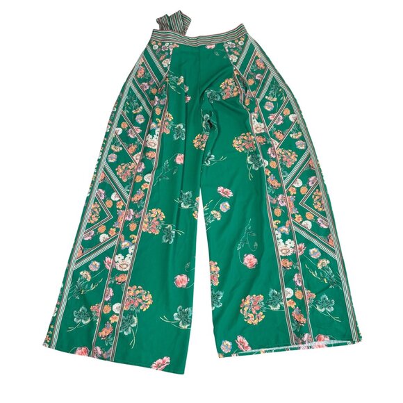 Floral Green Wide-Leg Pants With Wrap Tie Waist Medium Jealous Tomato - Picture 2 of 7